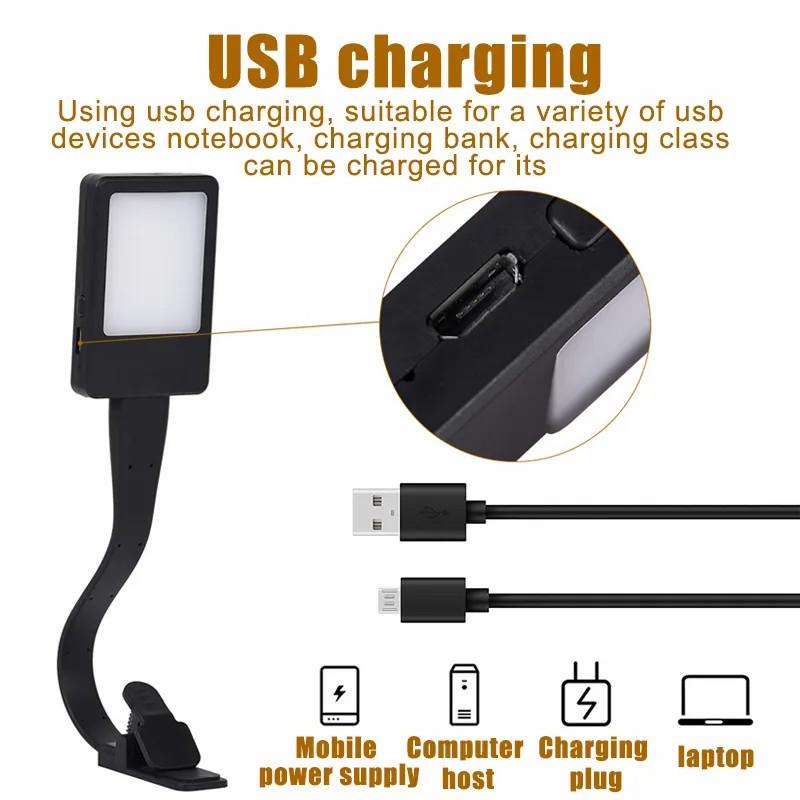 

USB Rechargeable Reading Light Lamp Goose Neck Clip On LED Book Light Black