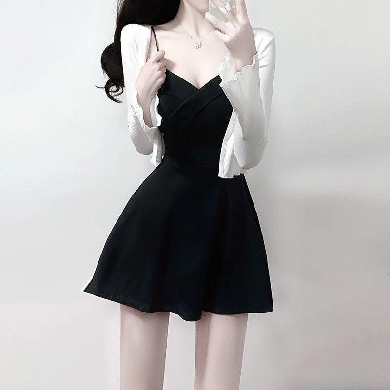 Knit Fabric Summer Slip Dress With Sleeveless Ties For Casual Night Out