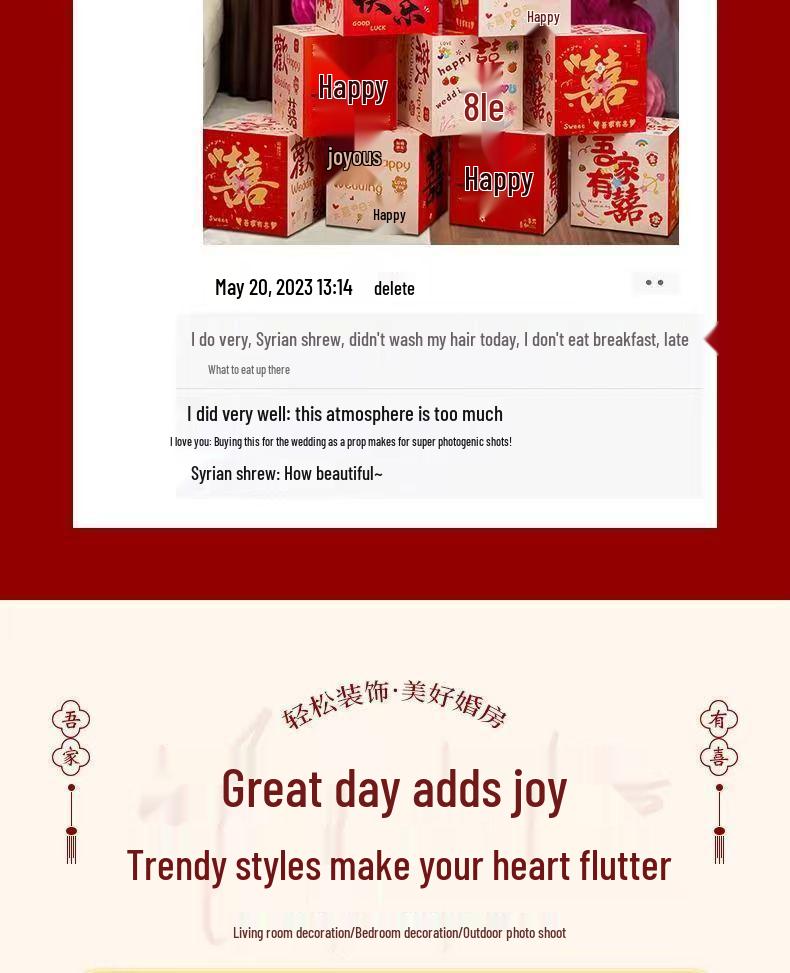 3D Double Happiness Stackable Boxes for Wedding & Engagement Decor