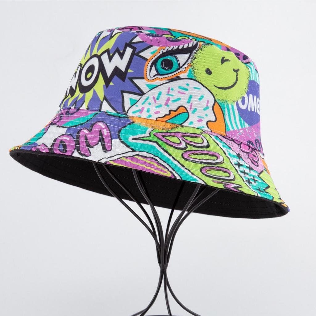 Graffiti Dwustronny Kapelusz Rybacki Moda Uliczna Drukowany Kapelusz Doniczka Wycieczka Plenerowa Studencki Kapelusz Bucket