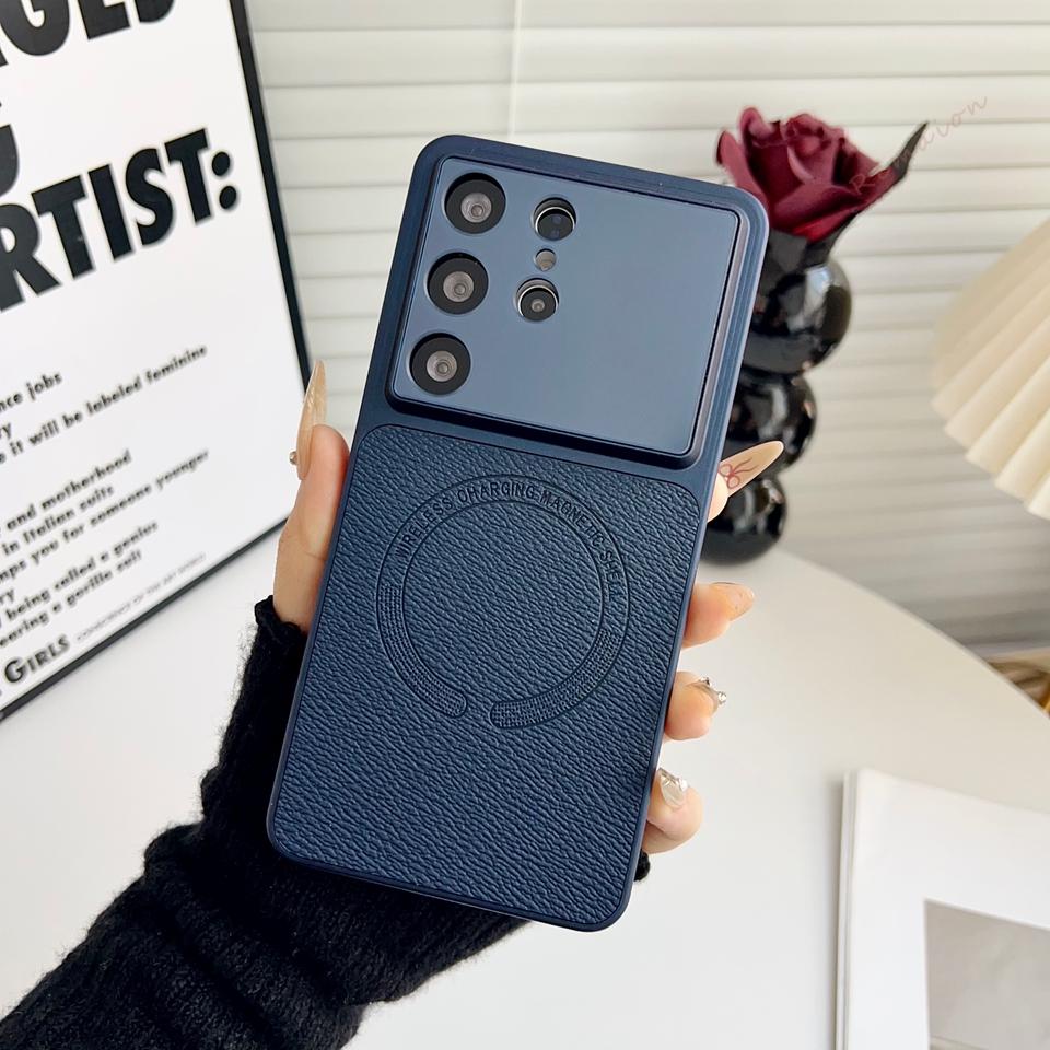 Leather Magnetic Case for Samsung Galaxy S25 S24 S26 Plus S26 Ultra Magsafe Soft Silicone Shockproof Protector Cover