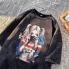 Pure Cotton Clown Print Cropped Sleeve T-shirt Men and Women's New Loose High Street Summer Couple