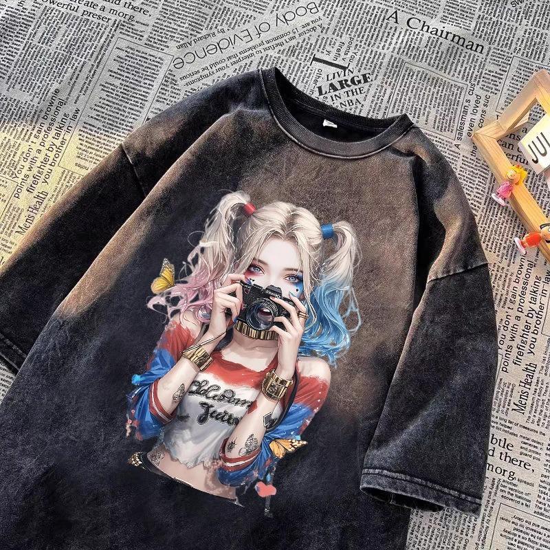 

Футболка с коротким рукавом из чистого хлопка с принтом клоуна для мужчин и женщин, новая свободная летняя пара для улицы 5XL