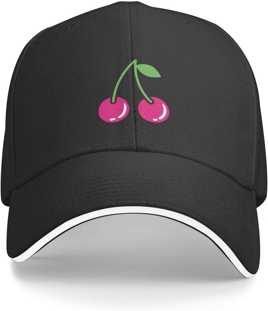 Cherry Fruit Print Baseball Cap Polyester Casual Adjustable Sandwich Brim Hat for Unisex