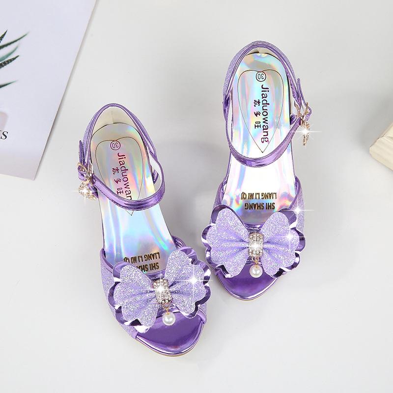 2023 Summer New Princess Crystal Girls Sandals Fish Mouth Bow Girls Sandals