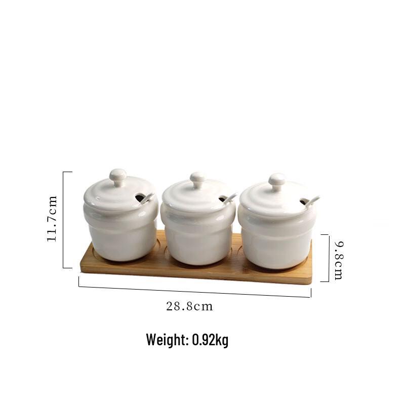 

Ceramic Seasoning Jar Set with Lid and Wooden Tray
