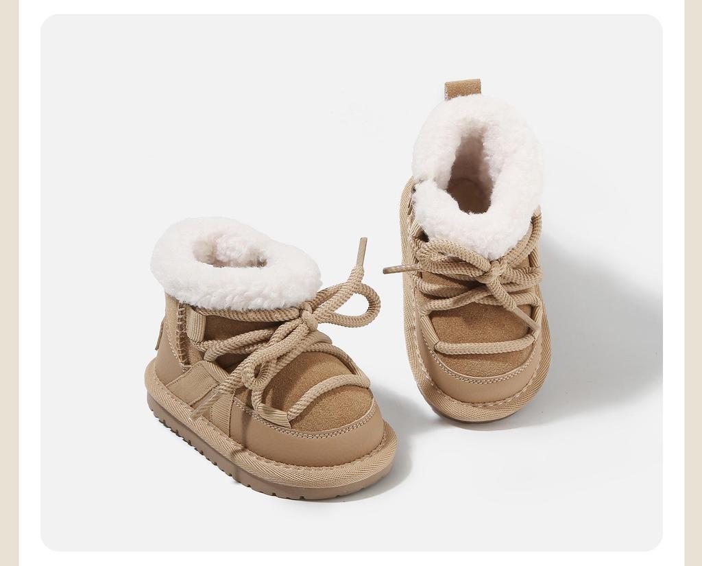 2025 Winter Korean Style Toddler Lace-up Cotton Snow Boots for Boys & Girls - Warm, Velvet-Thickened