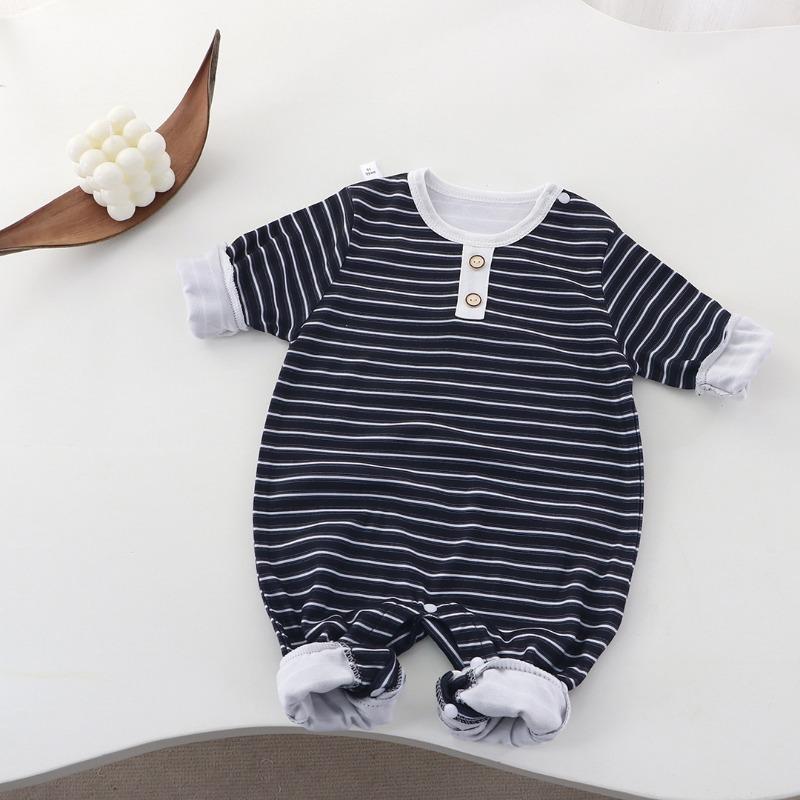 Long Sleeve Striped Round Neck Infant Baby One Piece Romper Crawling Jumpsuit