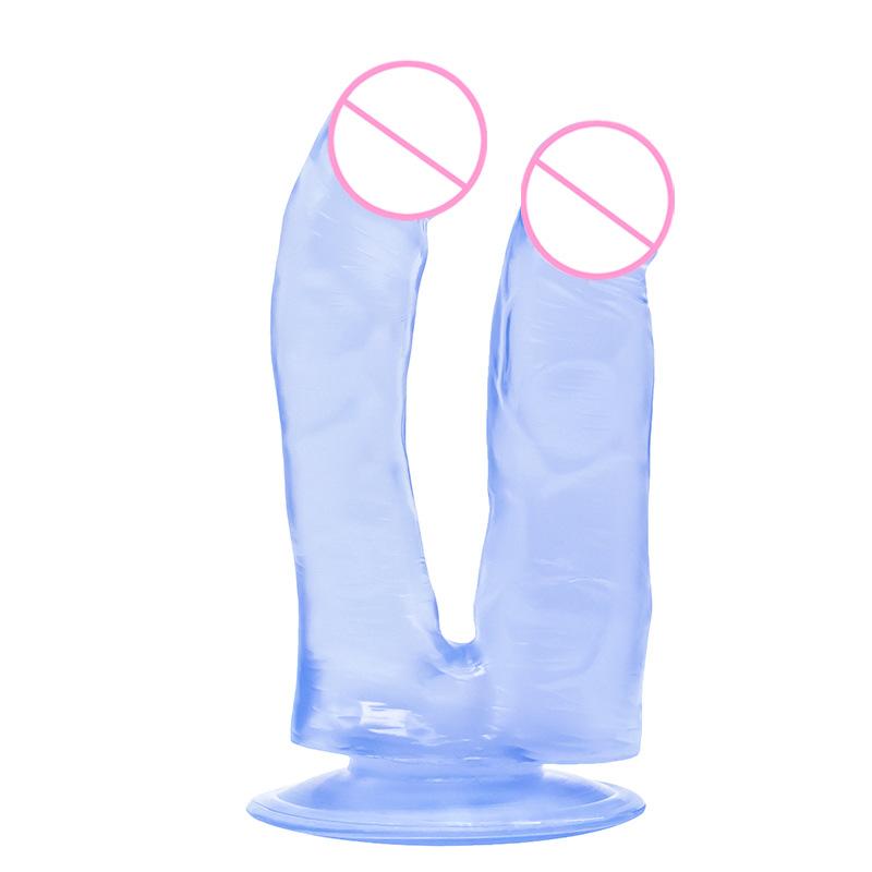 Dildo Feminino em Forma de U Cabeça Dupla Pênis Falso Pequeno Masturbador Feminino Cristal Colorido Produtos Eróticos
