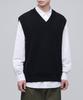 Oversized V-Neck Knit Vest [Black]