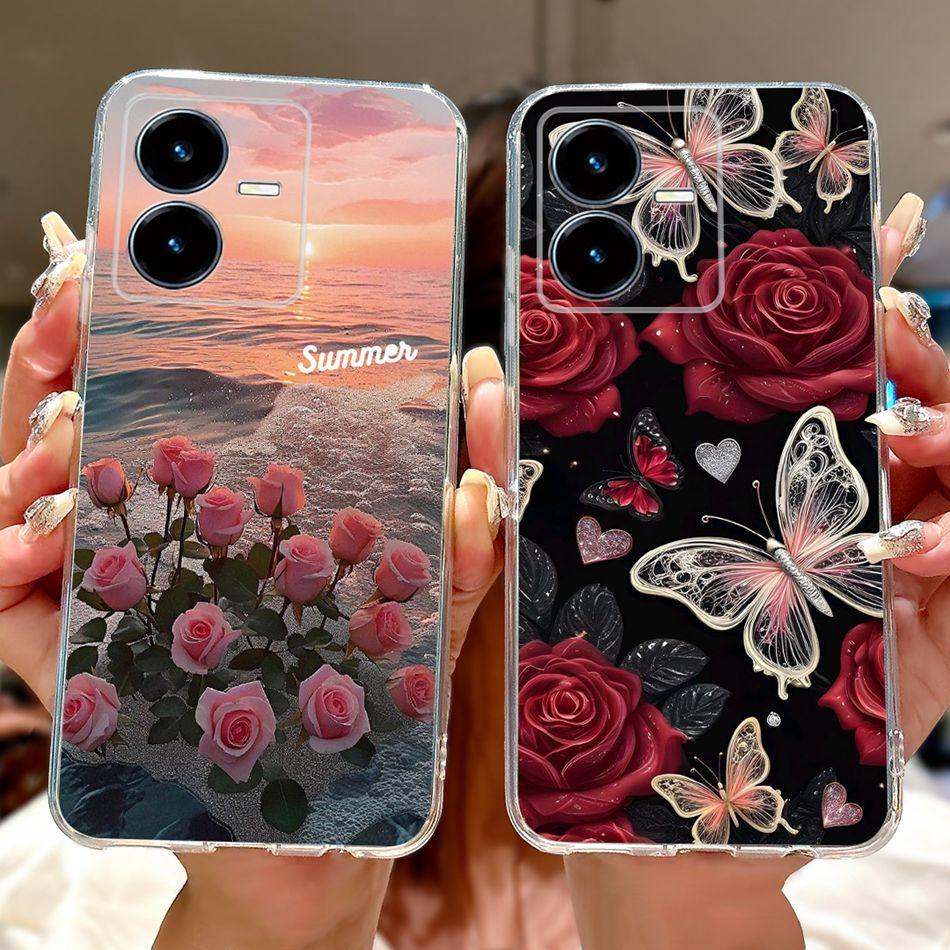For Vivo Y22 Y22s Y22t V2206 V2207 Elegant Floral Butterfly Phone Case For Vivo Y22 Y22S Y22T 4G Soft Silicone TPU Cases