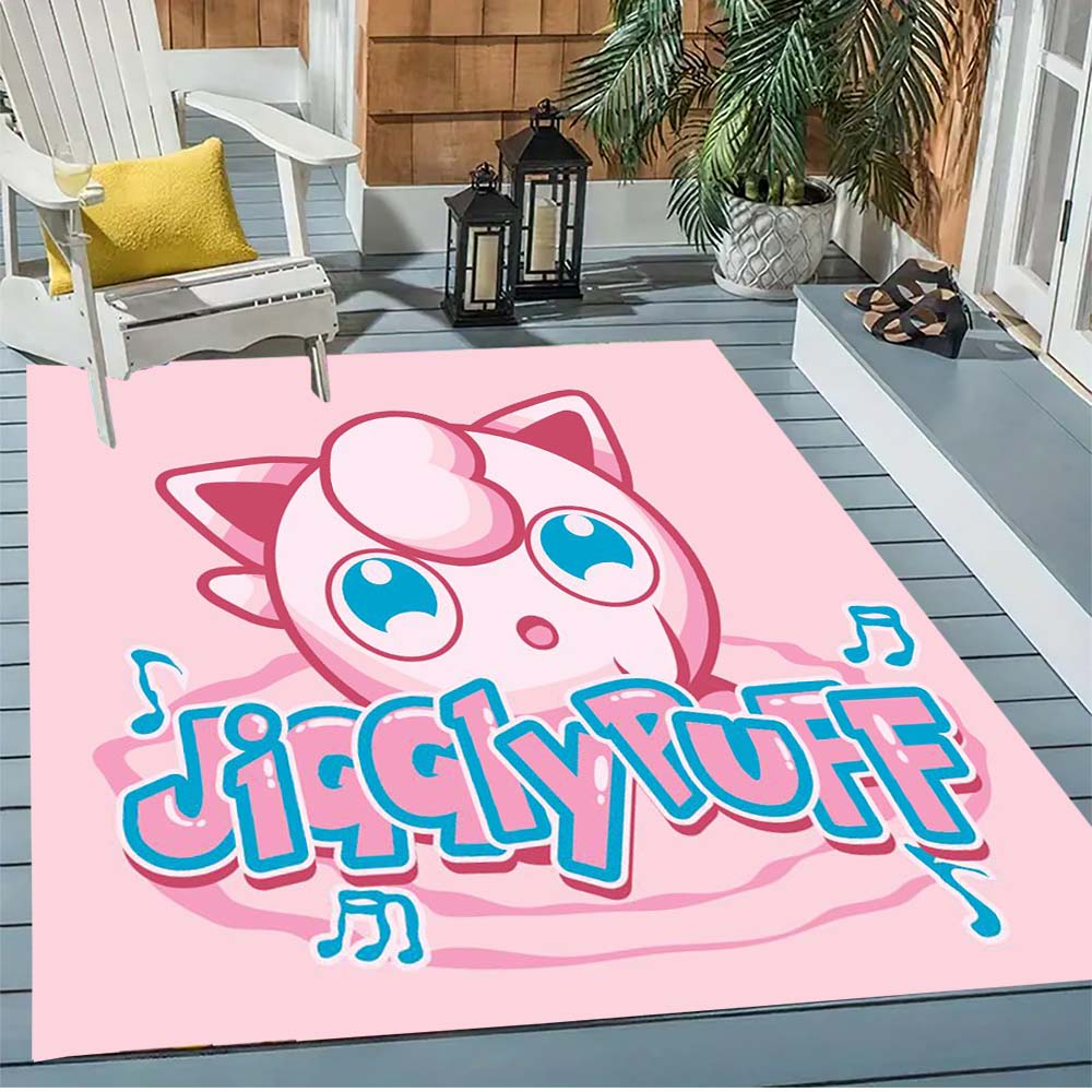 Pokémon print rug, cute Pikachu, Jigglypuff and Charmander cartoon decorative rug, home décor