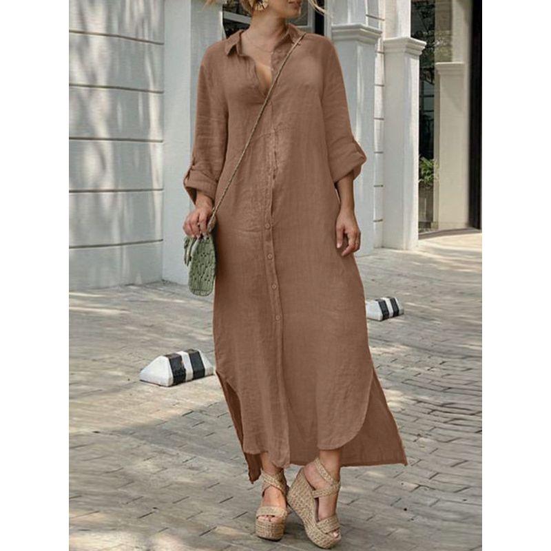 Cotton and Linen Button up Long Skirt Dress Cotton and Linen Button Dress