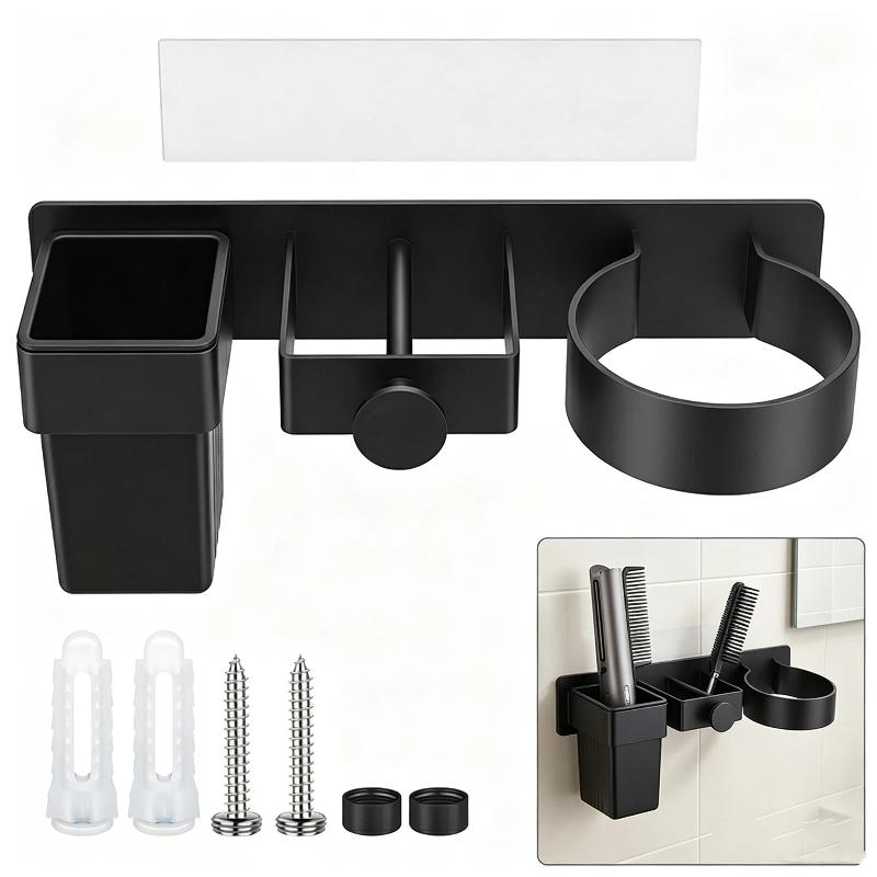 Hair Dryer Holder Wall Mount Hair Straightener Curling Plastic Storage Rack Multifunctional Tools Organizer Bathroom