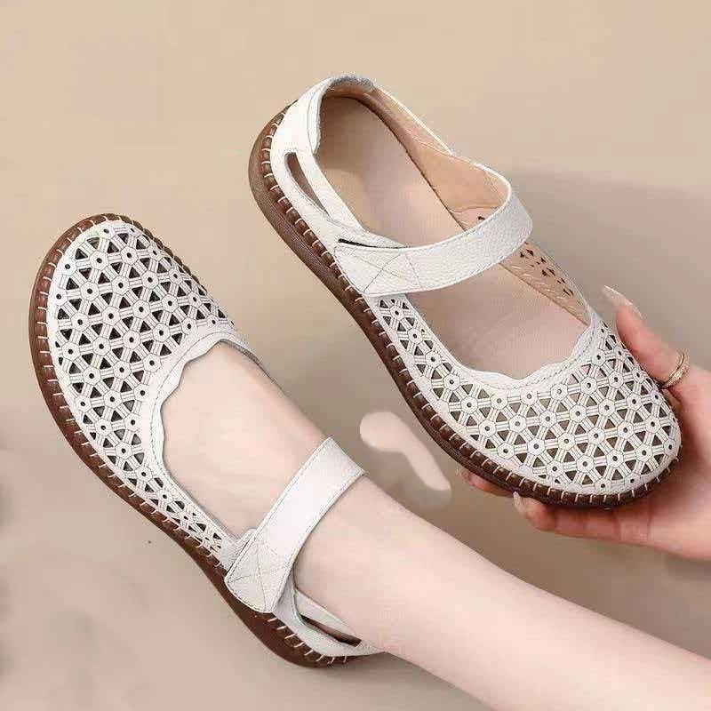 

Genuine Leather Sandals, Tendon Soles, Breathable, Non-slip, Middle-aged And Elderly Mother s Shoes, Women s Soft Soles, Anti-odor Hollow Holes Shoes 40 білий