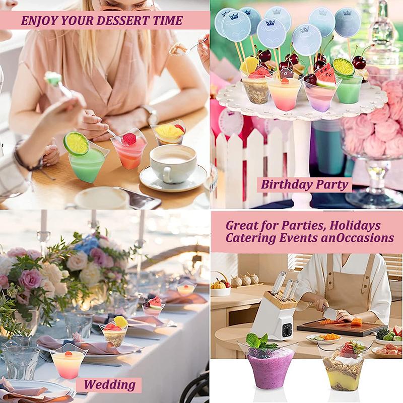 60/100ml Disposable Plastic Dessert Cup Transparent Fruit Ice Cream Mousse Smoothie Pudding Cup for Home Birthday Party Supplied