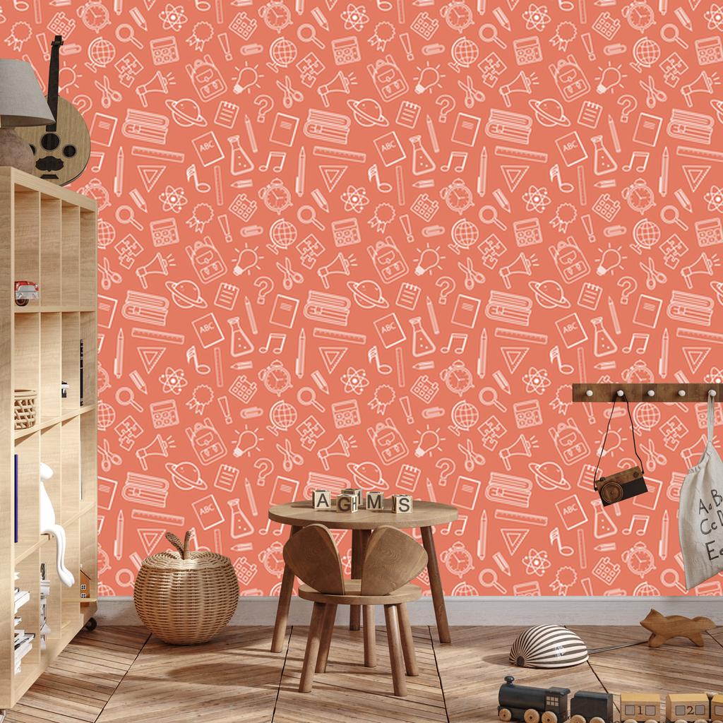 Wallpaper School Supplies Coral and Peach for Living Room and Bedroom 50x1000