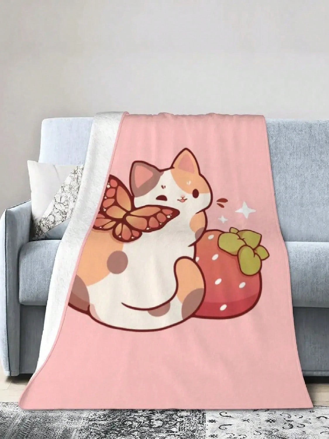 

Calico Fairy Cat With Strawberry An Ultra-Soft Micro Fleece Blanket 75X95CM сірий колір