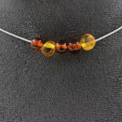 Necklace - A Bijoux - Genuine Amber - 5 Beads - Stainless Steel - Length 45 Cm