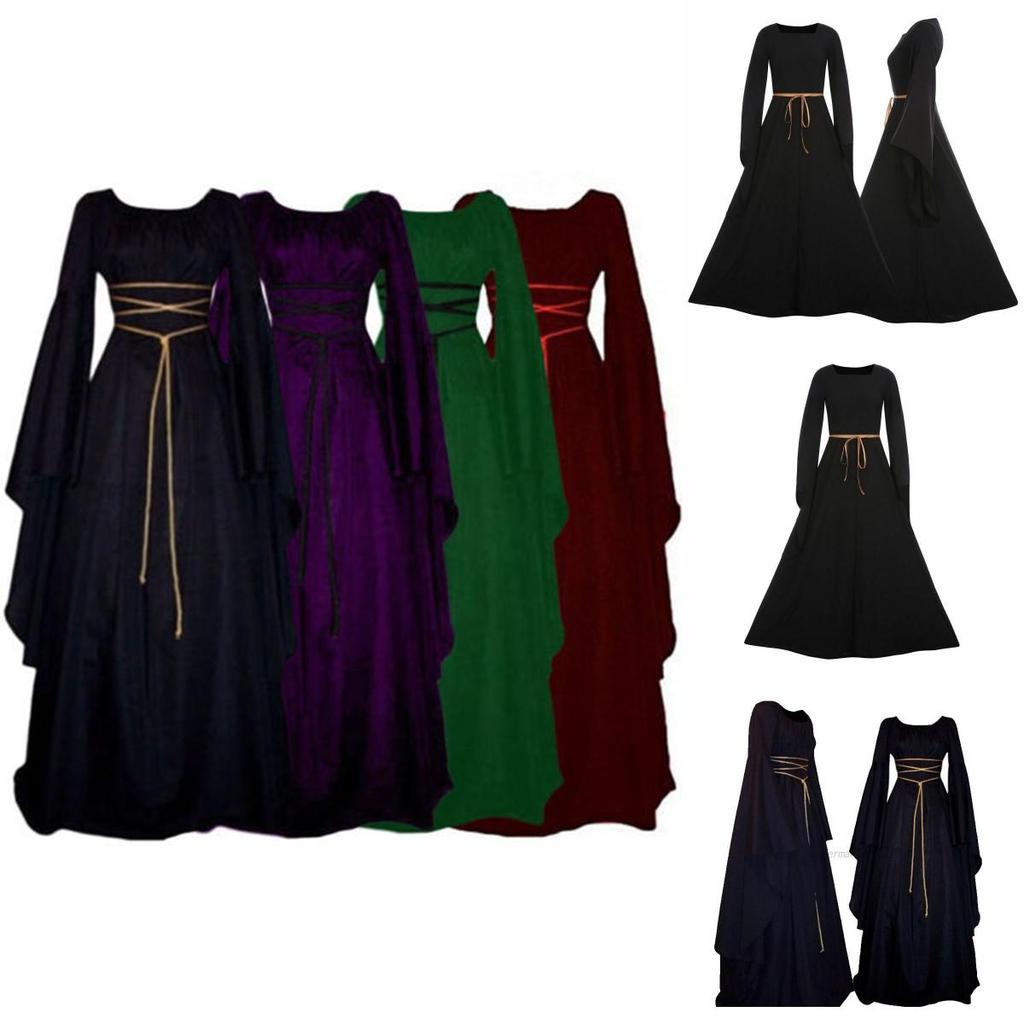 Exquisite Women's Vintage Medieval Dress With Stunning Long Bell Sleeves And Irregular Design
