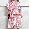 Korean-style Plus-size Hello Kitty print T-shirt Women's Summer Loose-fit Belly Covering Student Dress