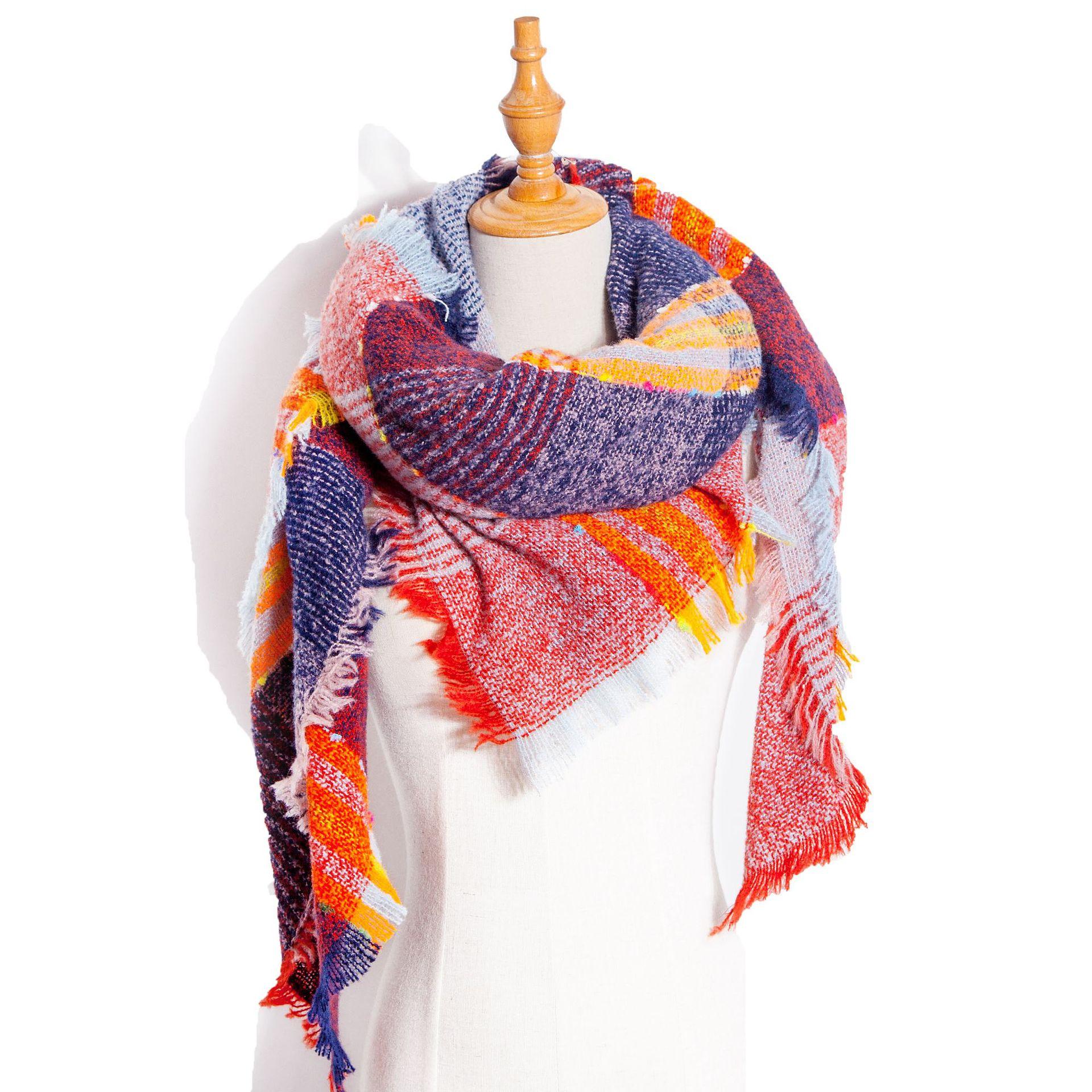 

Осенне-зимний шарф с кисточками, женский клетчатый теплый треугольный платок SJ1-04# Red