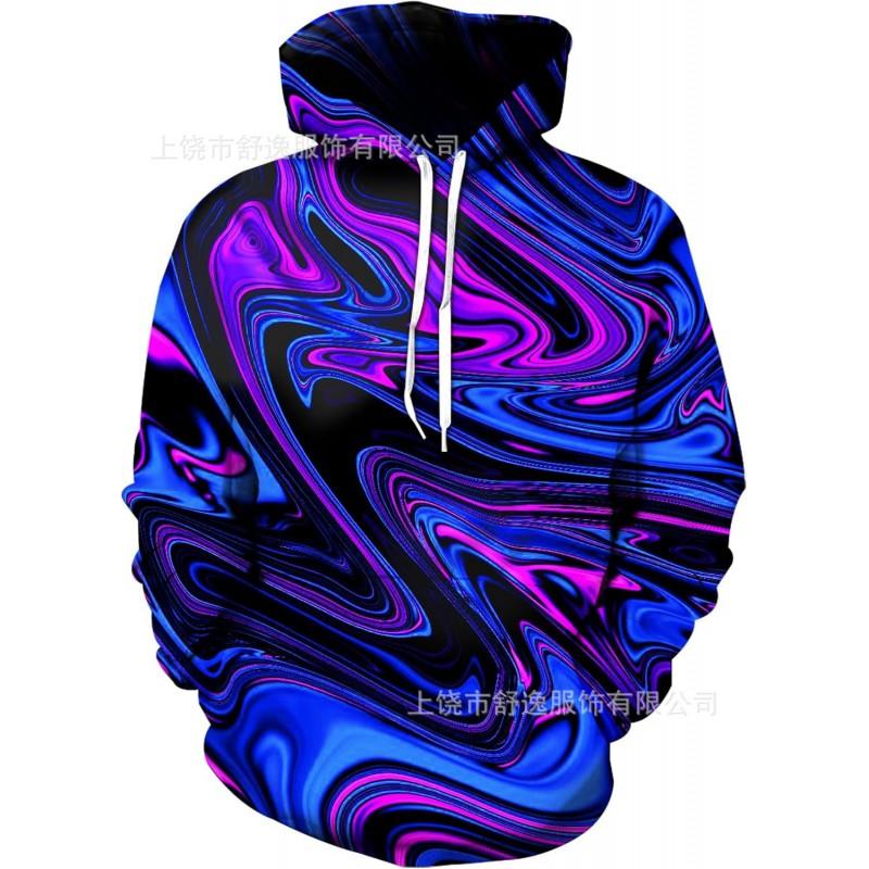 Mens Oversized Hooded Sweatshirt With Digital Print Casual Long Sleeve Top