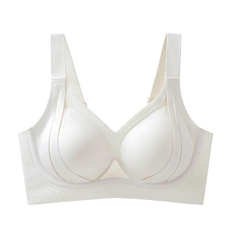 Gray Wireless Support Bra with Mesh Cutout and Wide Straps