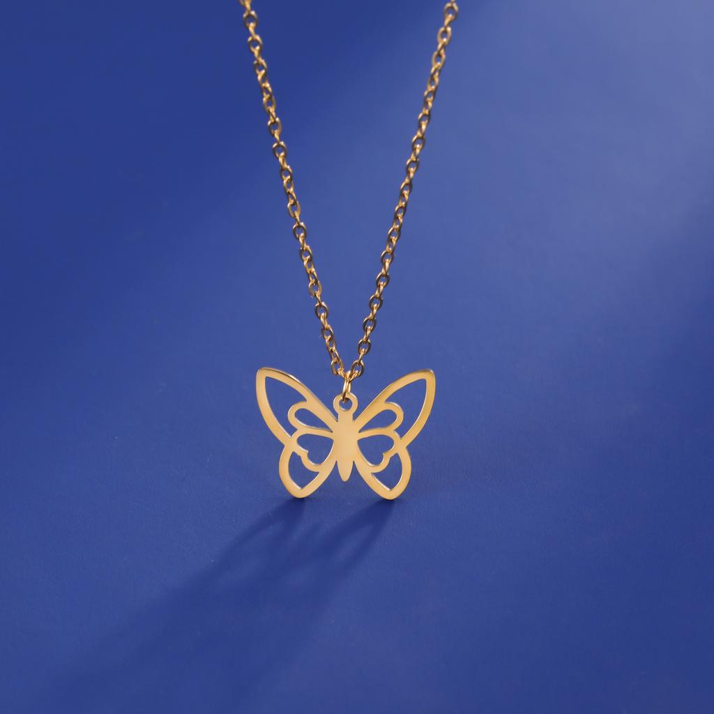 Collar de acero inoxidable para mujer y hombre, gargantilla con colgante de mariposa hueca, regalo de joyería de compromiso