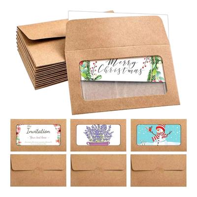 20PCS Vintage Envelopes with Clear Window 4x2Inch Gift Card Envelopes for Wedding Invitation Christmas Gift Card