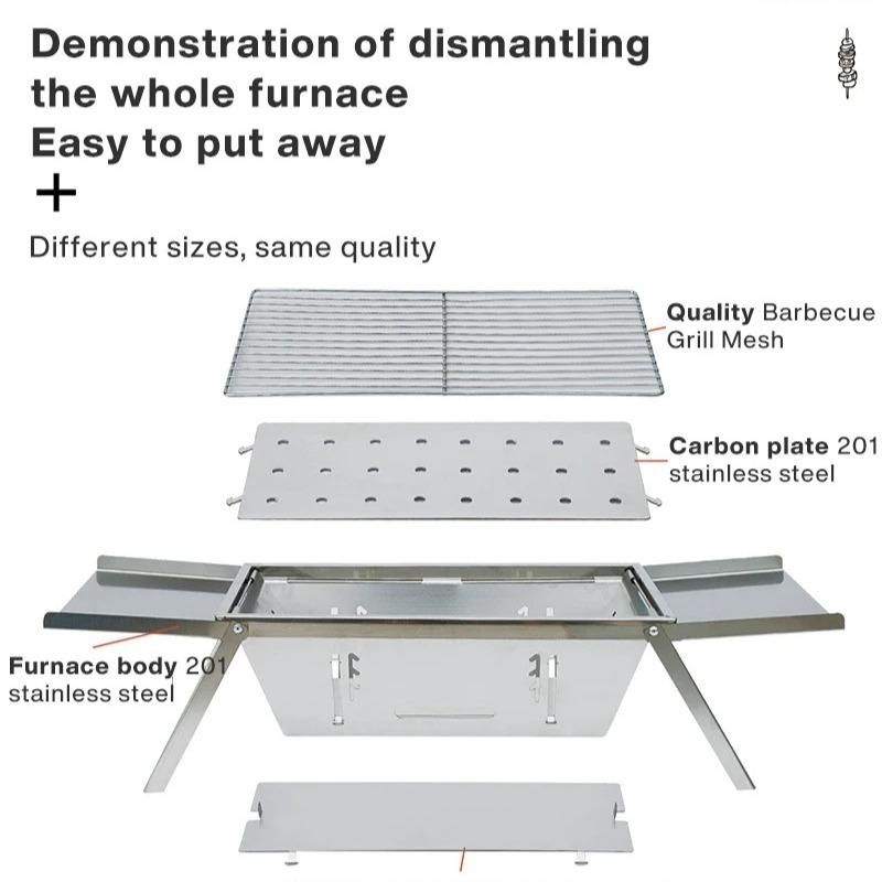 Stainless Steel Folding Barbecue Grill For Home And Outdoor Charcoal Kebabs Smokeless Portable Collapsible Barbecue