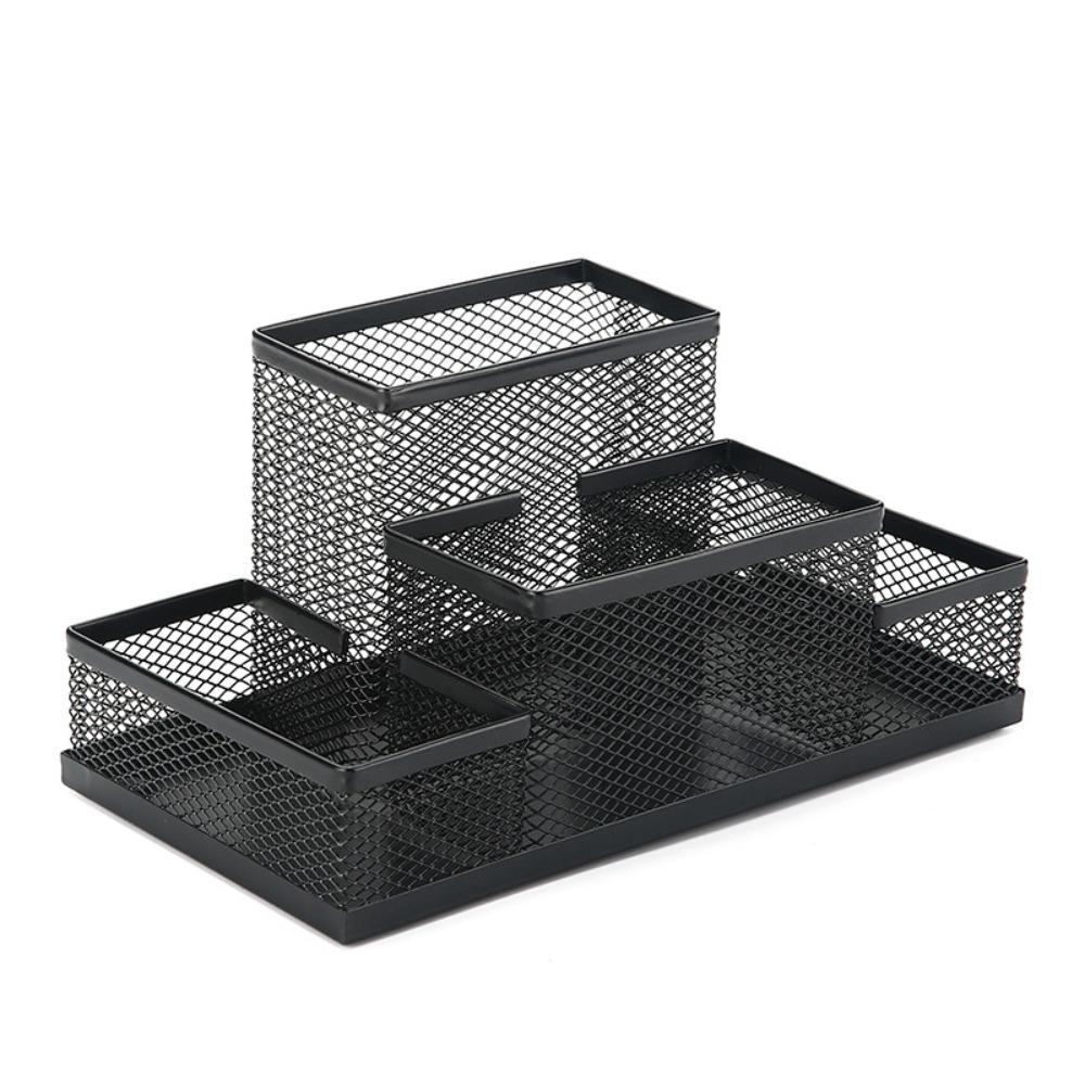 3/4 Grid Metal Mesh Pen Holder Large Capacity Makeup Brush Storage Bucket Bedroom Decoration
