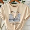 Unisexs Paris Print Crew Neck Tshirt  Casual Loose Fit Short Sleeve Top With Eiffel Tower  French Lettering Design