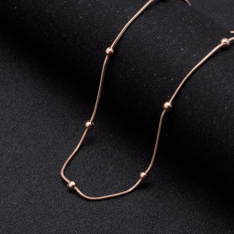 Rose Gold Stainless Steel Snake Chain Necklace with Seven Titanium Beads - Simple & Elegant Valentine's Day Gift for Women