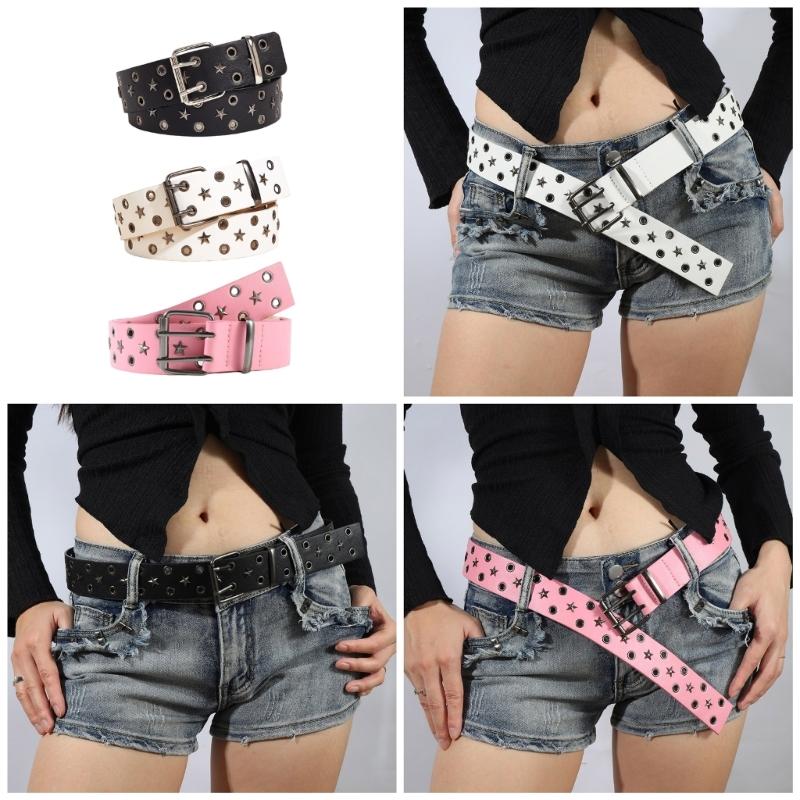 Grommet Waist Belt Punk Star Charm Skinny Chain for Cowboy Grunge Buckle Modern Waistband Waist Chain Studded Belt