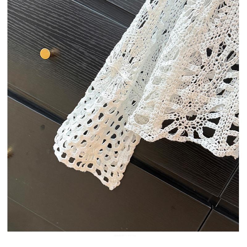 Bohemian Crochet Tie-Up Knit Cardigan - Women's Long Sleeve Sun Protection Top