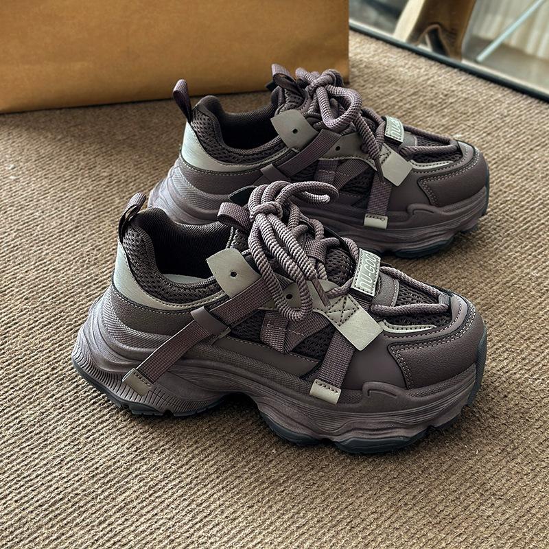 New versatile explosion 2025 spring and autumn season small man height increase casual women's shoes mesh dad shoes women's muffin thick sole