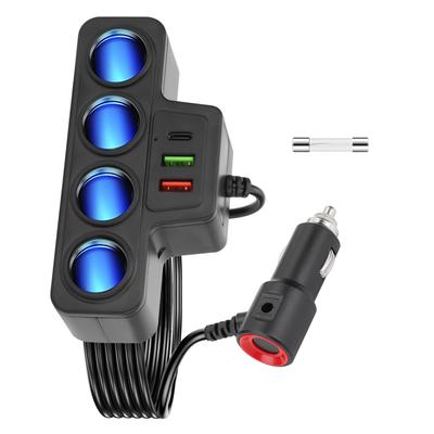 120W Cigarette Lighter Splitter PD 3.1A + QC3.0 +USB 3.1A Charging Ports 4 Sockets LED Voltage Super Car Charger Adapter 12V/24V