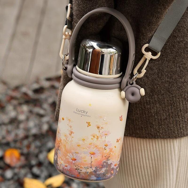 German Insulated Water Bottle, Large Capacity Thermos Cup, Stylish and High-End Design for Girls, Stainless Steel Tea Brewing Cup for Students