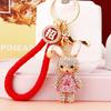 Cute Creative Metal Rabbit Keychain With Rhinestone Flower Dress For Women Gifts