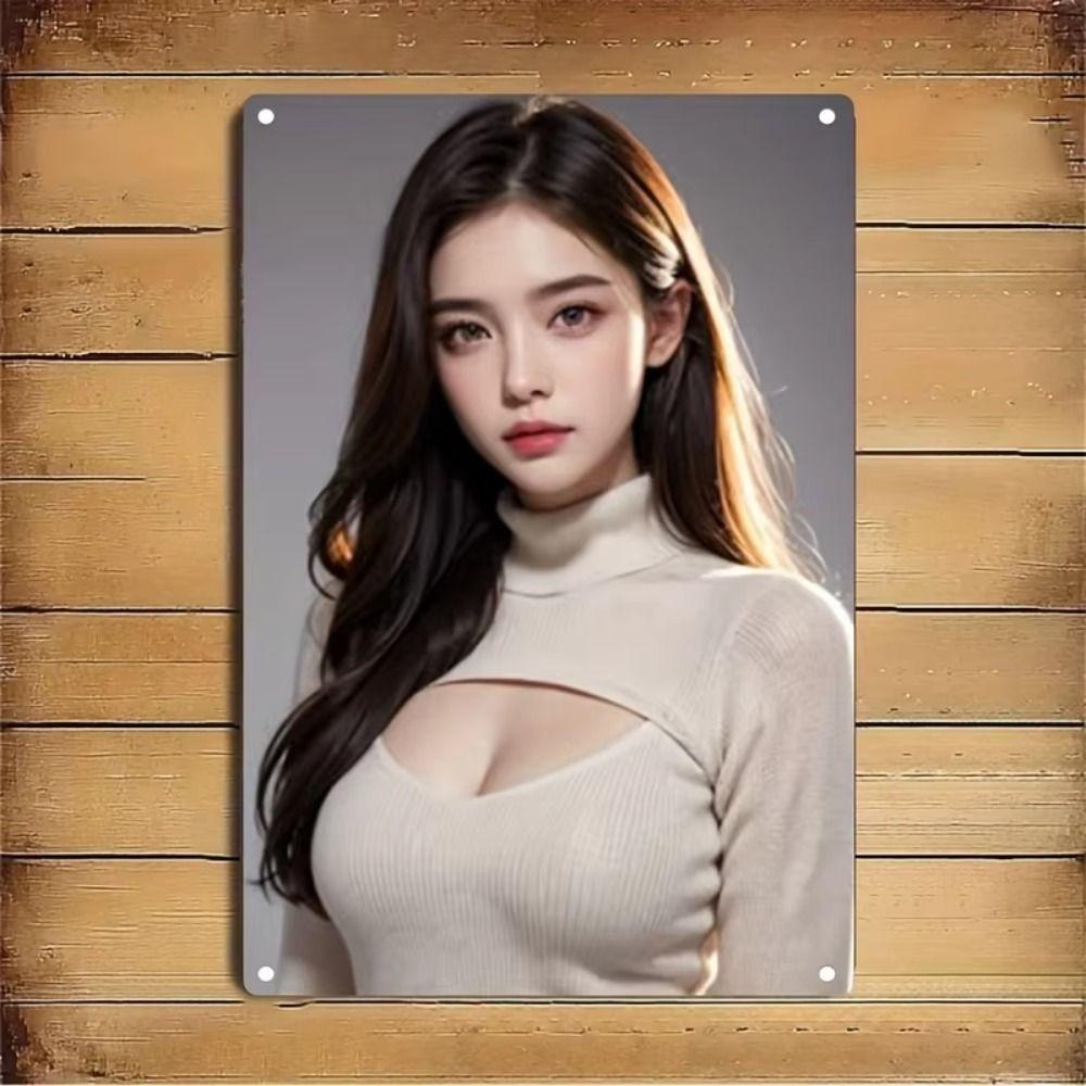 Metal Sign Vintage Girl Green Sweater Room Decor Wall Art 20x30 cm