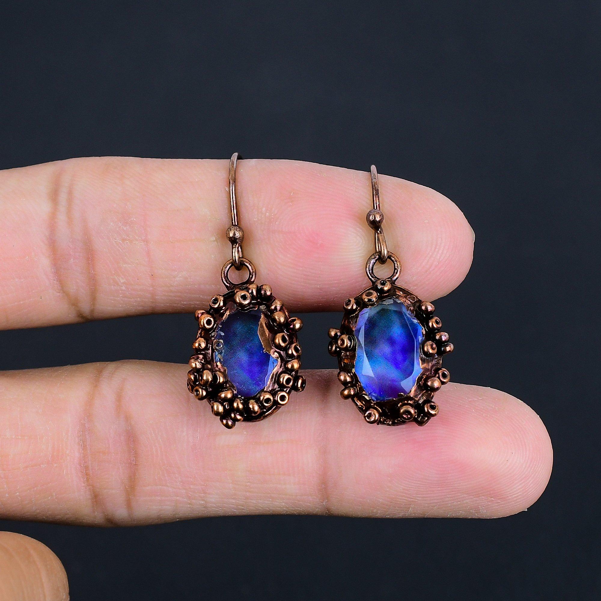 

Серьги с аммолитом, Ювелирные изделия из драгоценных камней, Медные гальваноформованные серьги ручной работы, Ювелирные изделия новейшего дизайна 2.55 Inches