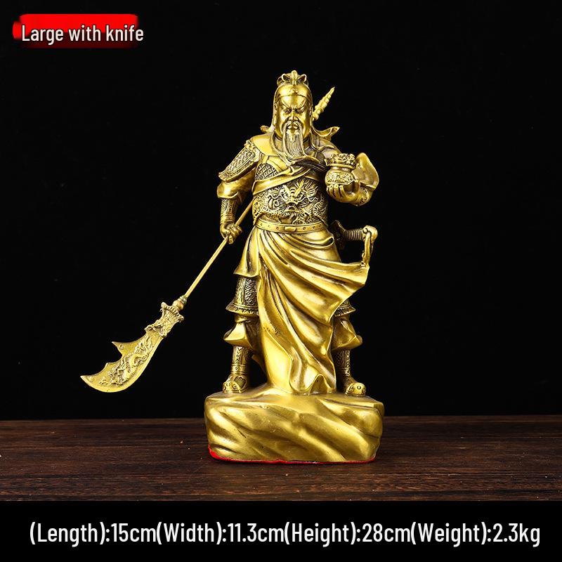 Brass Guan Gong God of Wealth with Blade Home Statue Figurine