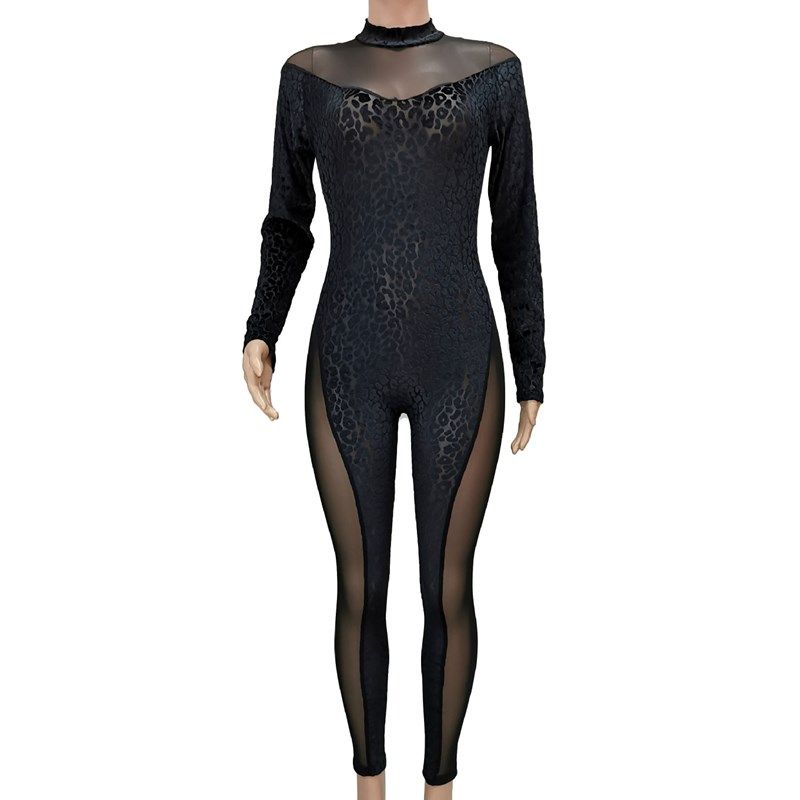 

Long Sleeves Overalls Women Jumpsuits Long Wide Leg Pants XL SCH0050 Black 2XL