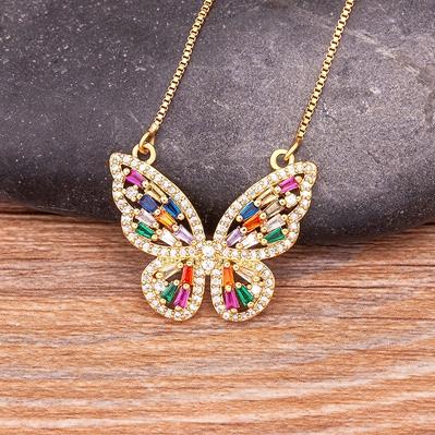 Nidin Top Quality Copper Zircon 12 Styles Charms Butterfly Pendant Chain Necklace for Women Gold Plated Vintage Boho Jewelry