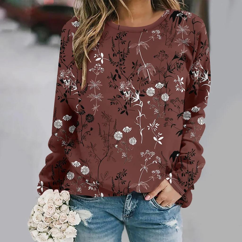 Autumn and Winter Fashion Round Neck Long Sleeve Printed Elegant Casual Loose Hoodie Pullover Oversized Streetwear