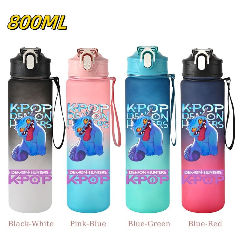 800ML KPop Demon Hunters Gradient Cartoon Print Large Capacity Straw Water Cup Outdoor Portable Sports Drink Bottles Travel Mug