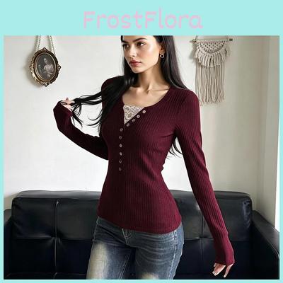 Retro-Bluse mit Spitzenbesatz und Patchwork-Design für legere Streetwear
