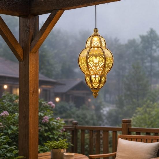 Solar Hanging Lights, Moroccan Style Waterproof Outdoor Lanterns, Solar Powered Garden Lighting for Yard Patio Decor
