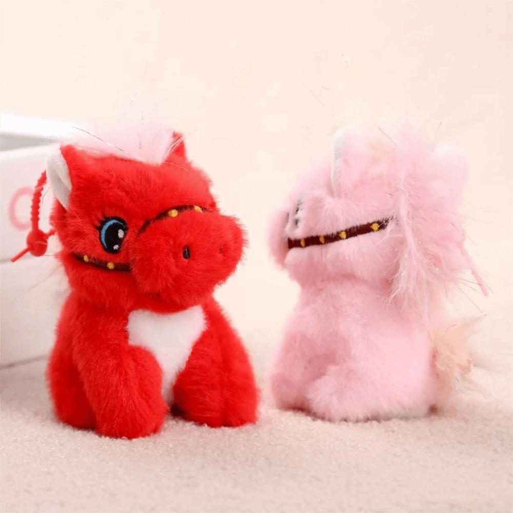 Cartoon Stuffed Animal Keyring Solid Color Zodiac Pony Figurine Year of Horse